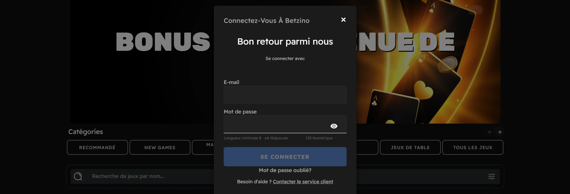 Connexion et inscription Betzino